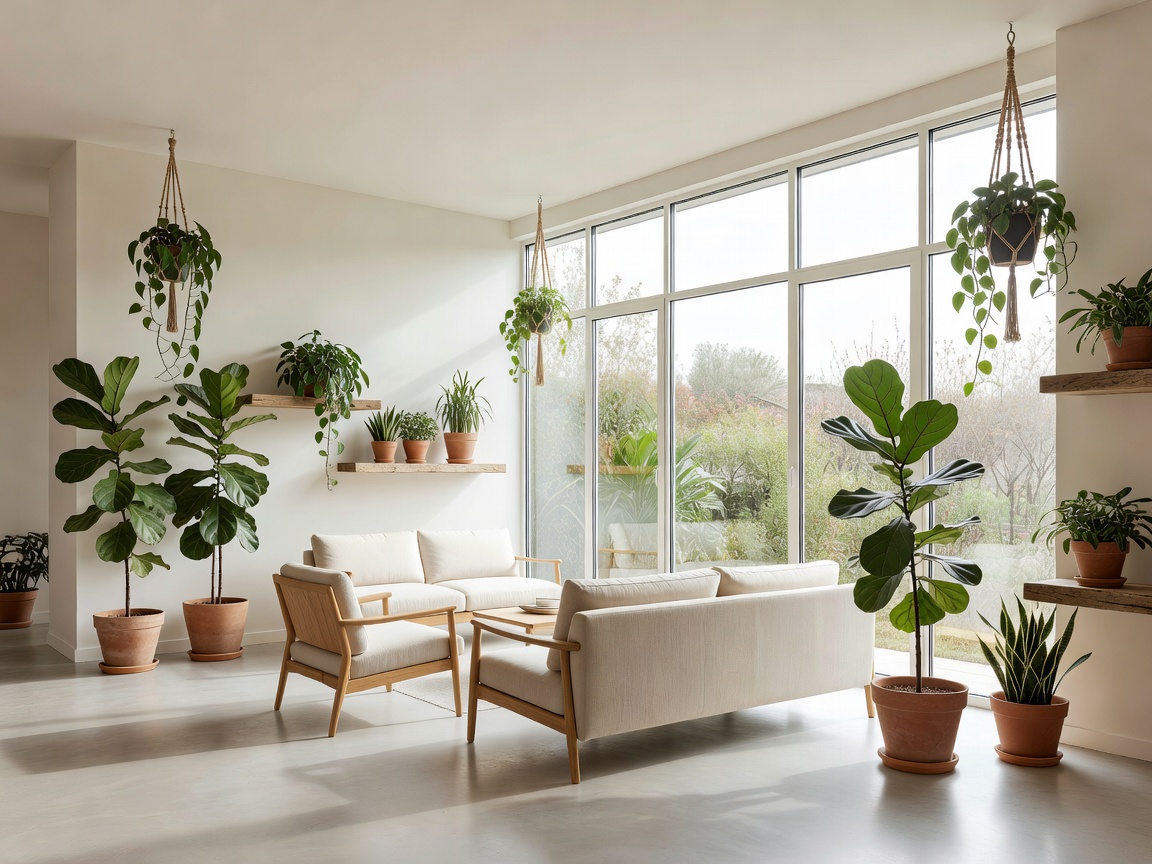 Bright and airy interior space bringing nature indoors with large windows