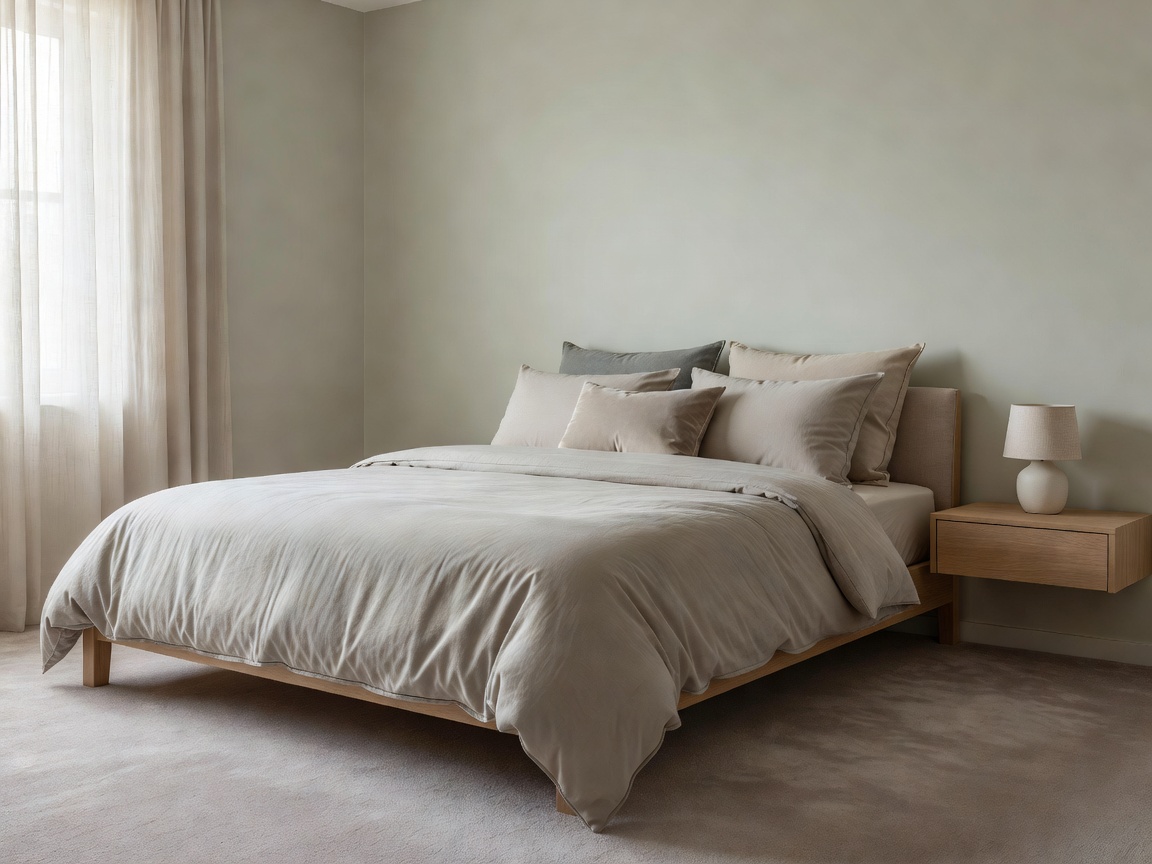 Calm residential bedroom design with soft materials