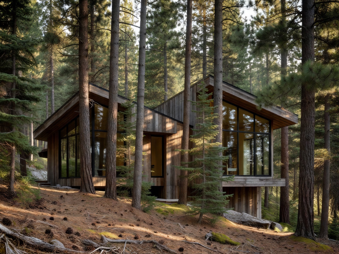 Contemporary Canadian home exterior nestled in a pine forest setting